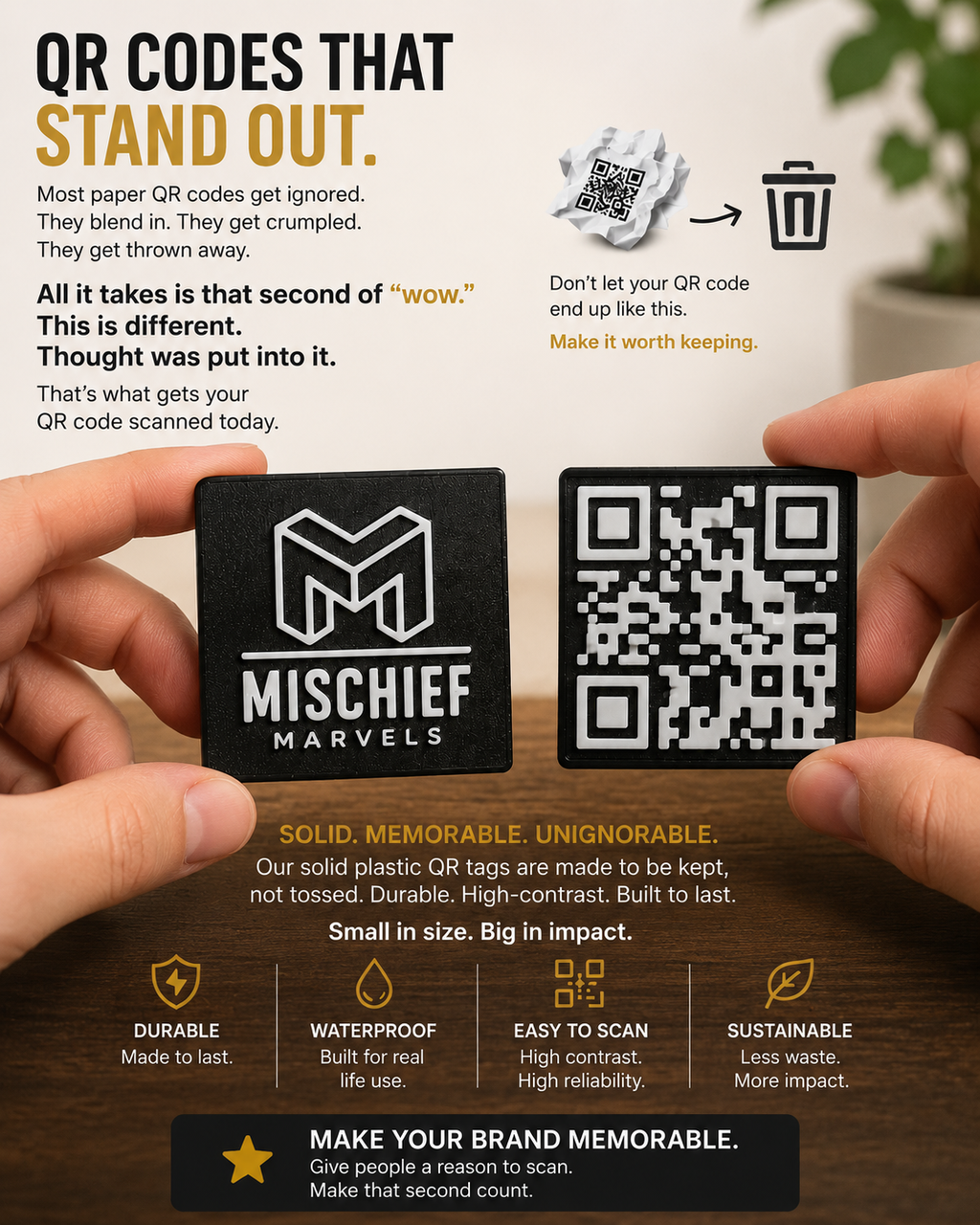 ScanTile Custom QR Code Tile, Premium 3D Printed Business Card Alternative, 2x2 Logo Leave Behind for Small Business