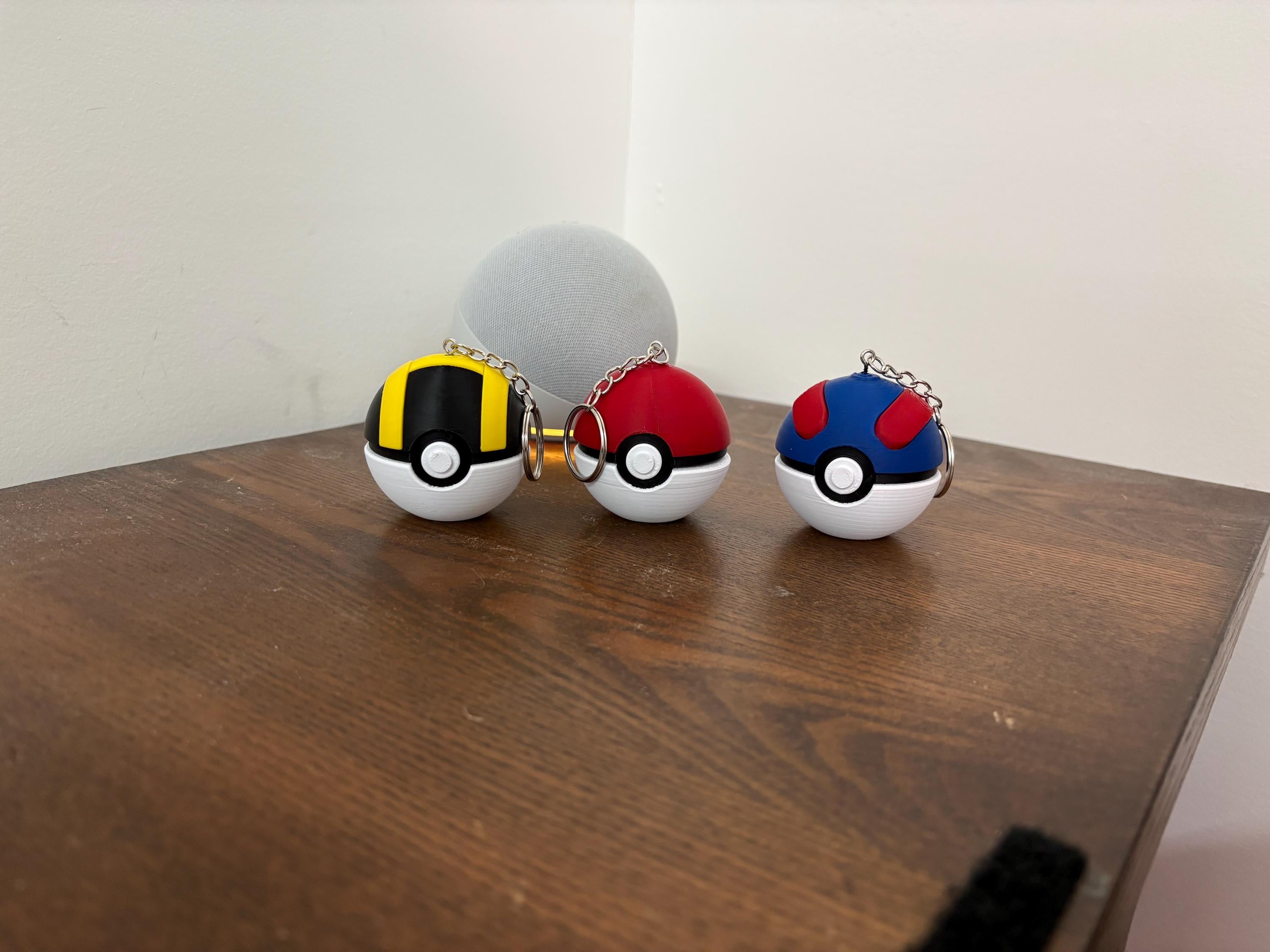 Handmade Pokeball Keychains 3 PACK | Mini Pokémon Balls | 3D Printed Pokeballs | •Great Ball, Ultra Ball & Poké Ball Set | Pokémon Gift