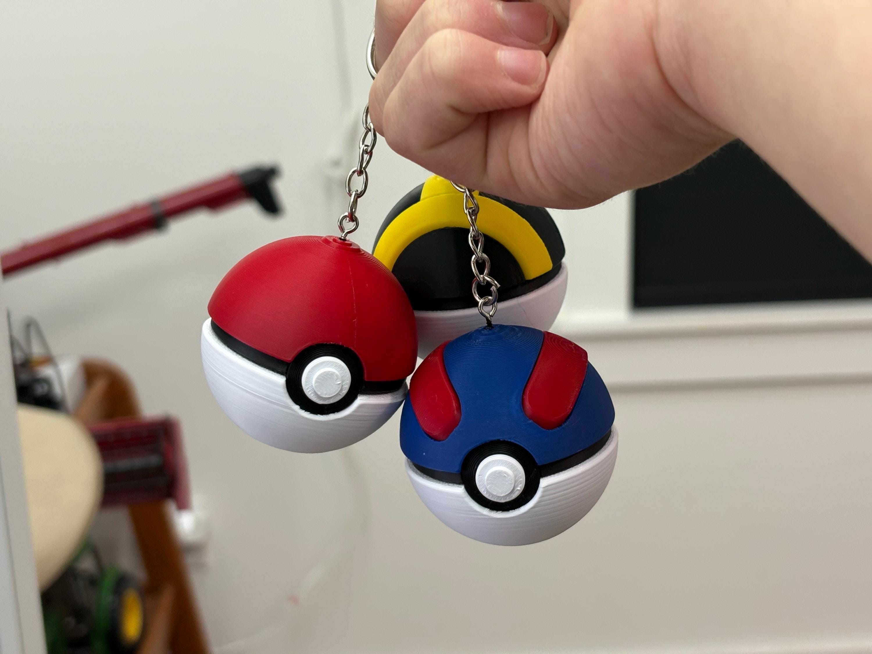 Handmade Pokeball Keychains 3 PACK | Mini Pokémon Balls | 3D Printed Pokeballs | •Great Ball, Ultra Ball & Poké Ball Set | Pokémon Gift