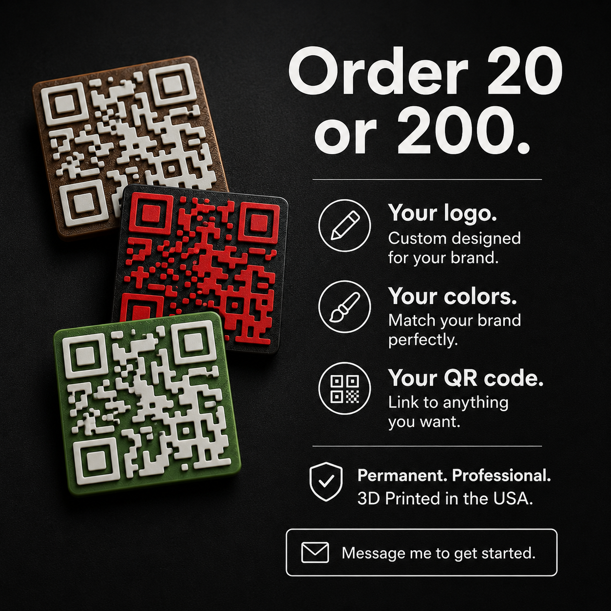 ScanTile Custom QR Code Tile, Premium 3D Printed Business Card Alternative, 2x2 Logo Leave Behind for Small Business