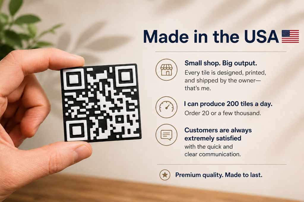 ScanTile Custom QR Code Tile, Premium 3D Printed Business Card Alternative, 2x2 Logo Leave Behind for Small Business
