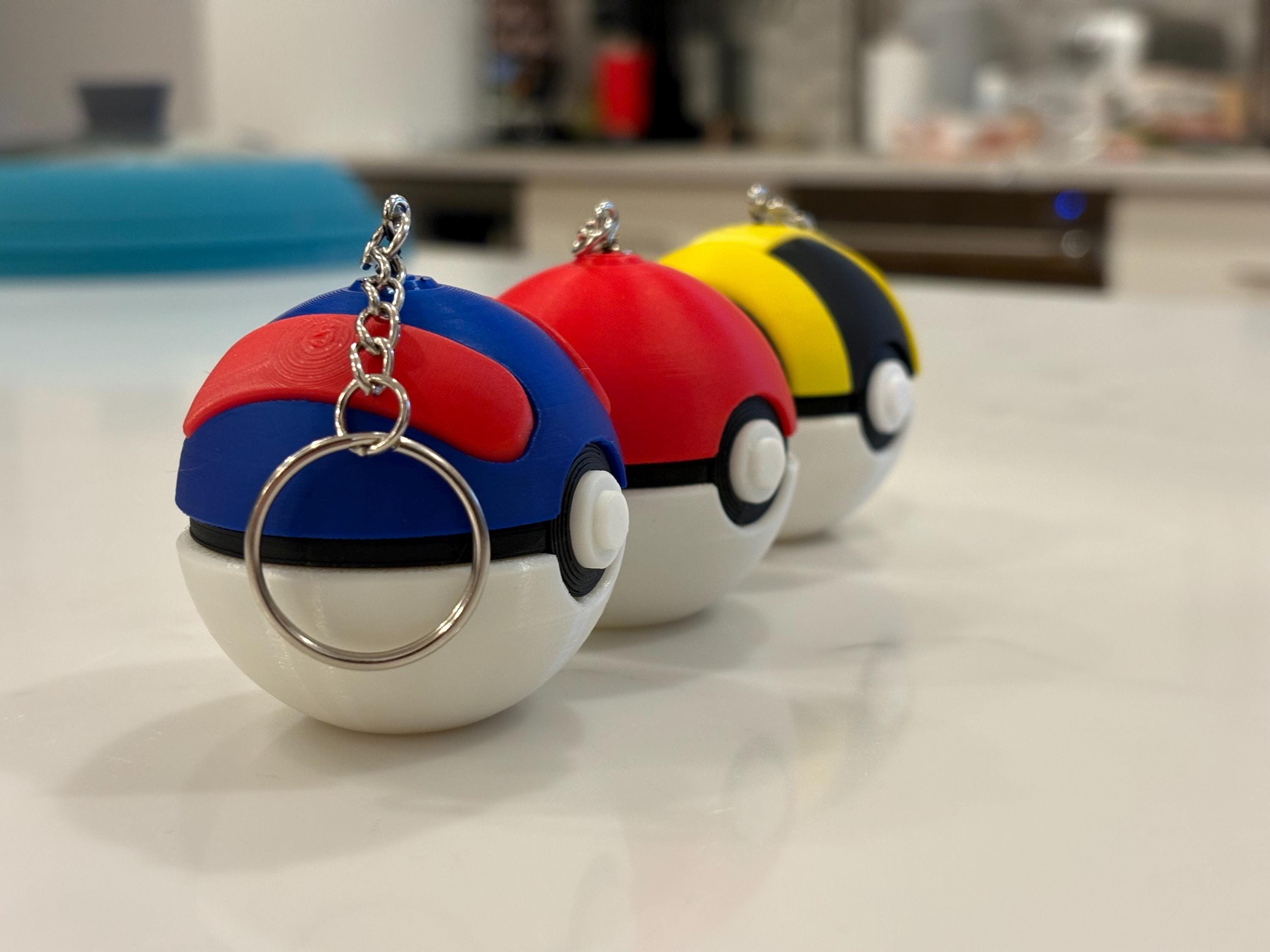 Handmade Pokeball Keychains 3 PACK | Mini Pokémon Balls | 3D Printed Pokeballs | •Great Ball, Ultra Ball & Poké Ball Set | Pokémon Gift