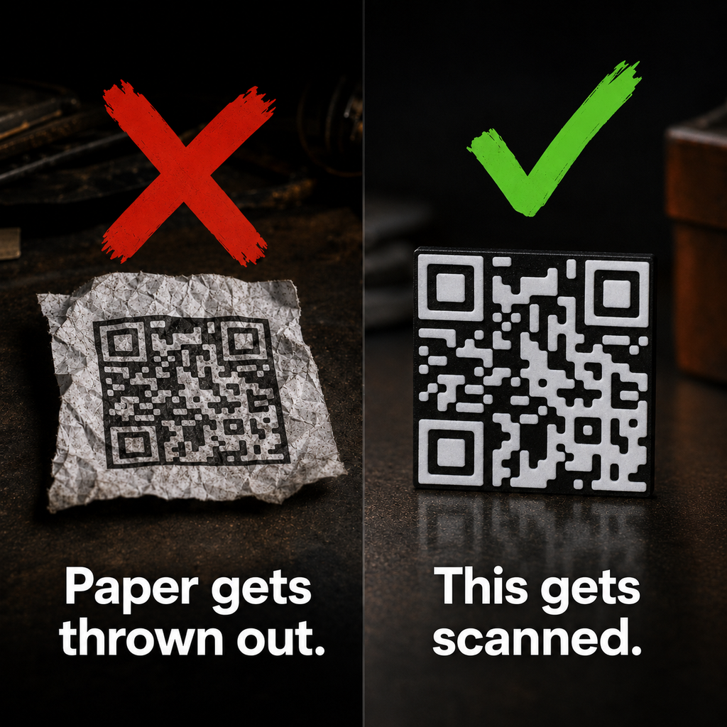 ScanTile Custom QR Code Tile, Premium 3D Printed Business Card Alternative, 2x2 Logo Leave Behind for Small Business