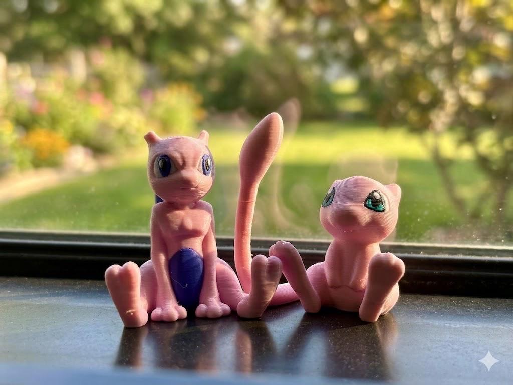 Mew & Mewtwo Evolution Set – Pokemon 3D Printed Figures, Mewtwo Figure, Mew Figure, Desk Decor, Anime Gift, Gamer Room Decor