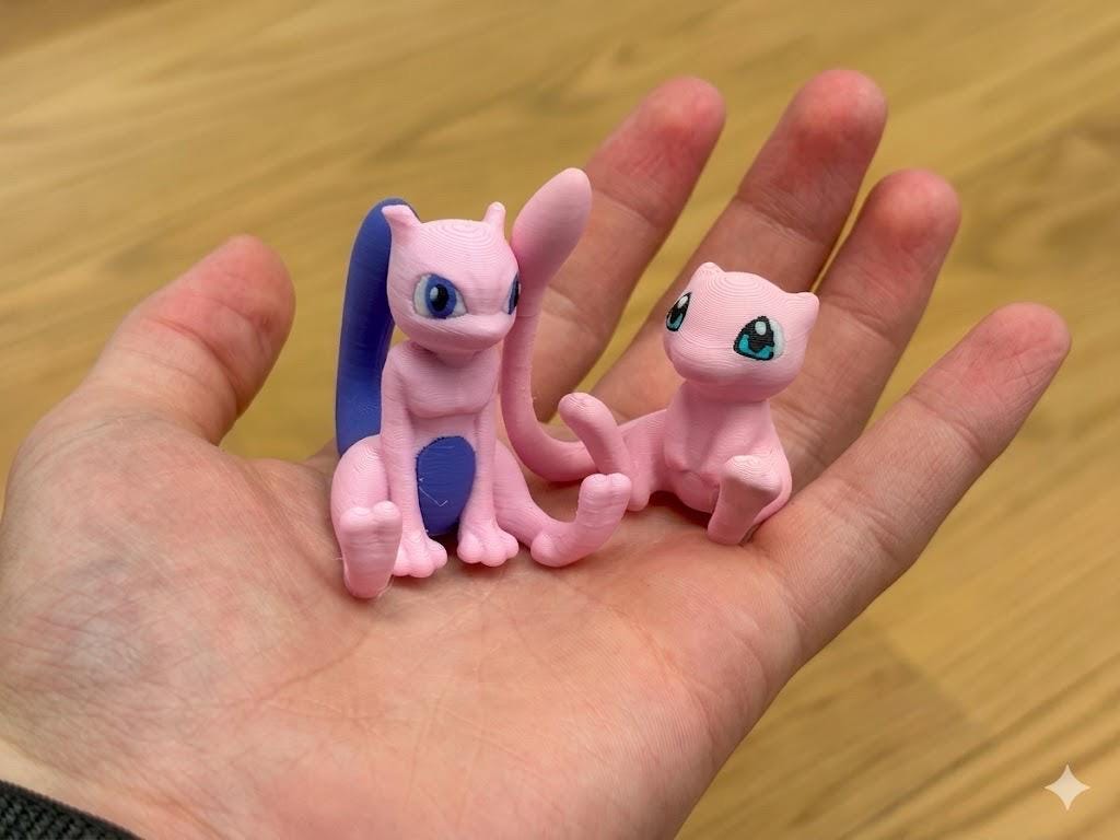Mew & Mewtwo Evolution Set – Pokemon 3D Printed Figures, Mewtwo Figure, Mew Figure, Desk Decor, Anime Gift, Gamer Room Decor