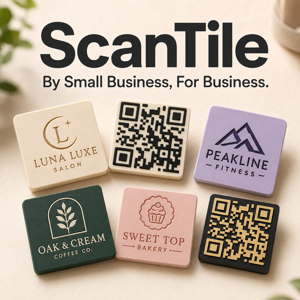 ScanTile Custom QR Code Tile, Premium 3D Printed Business Card Alternative, 2x2 Logo Leave Behind for Small Business