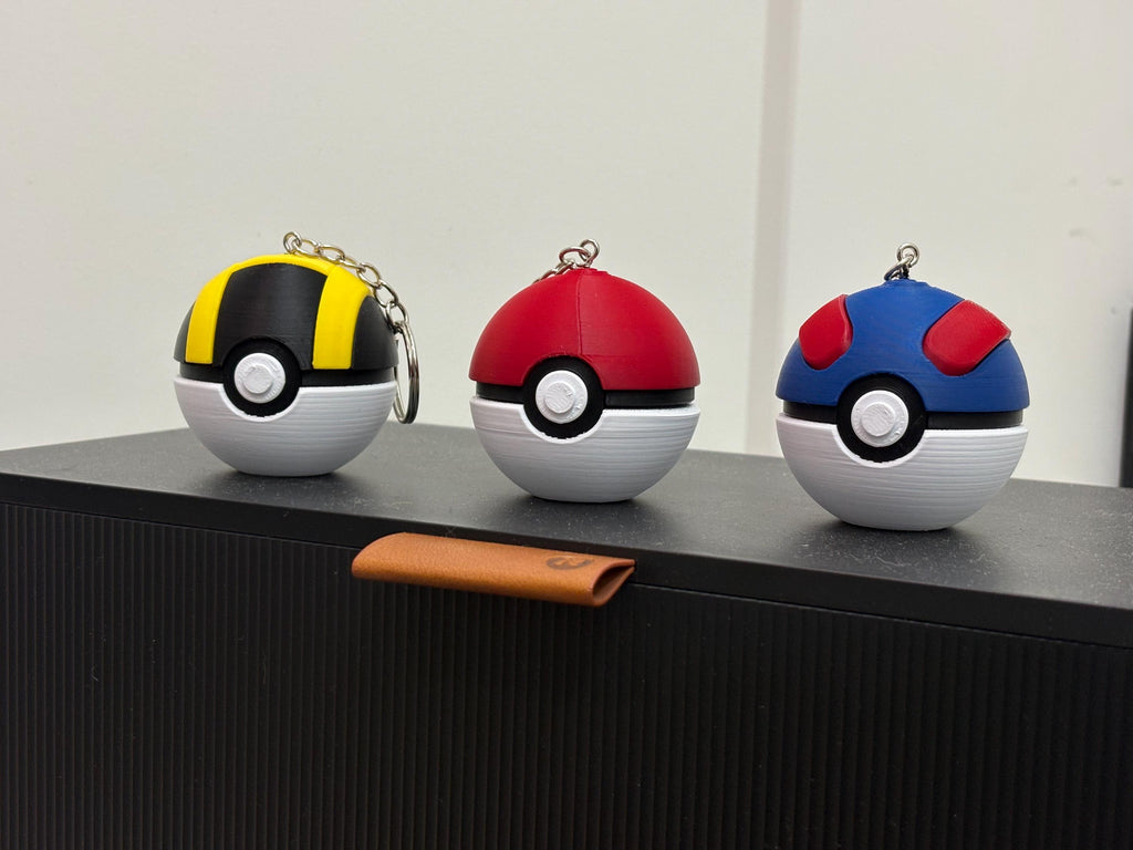 Handmade Pokeball Keychains 3 PACK | Mini Pokémon Balls | 3D Printed Pokeballs | •Great Ball, Ultra Ball & Poké Ball Set | Pokémon Gift