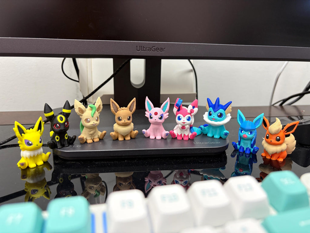 3D Printed Eeveelution Figure Bundle - Full Set of 9: Eevee, Sylveon, Flareon, Jolteon, Leafeon, Vaporeon, Glaceon, Espeon, Umbreon