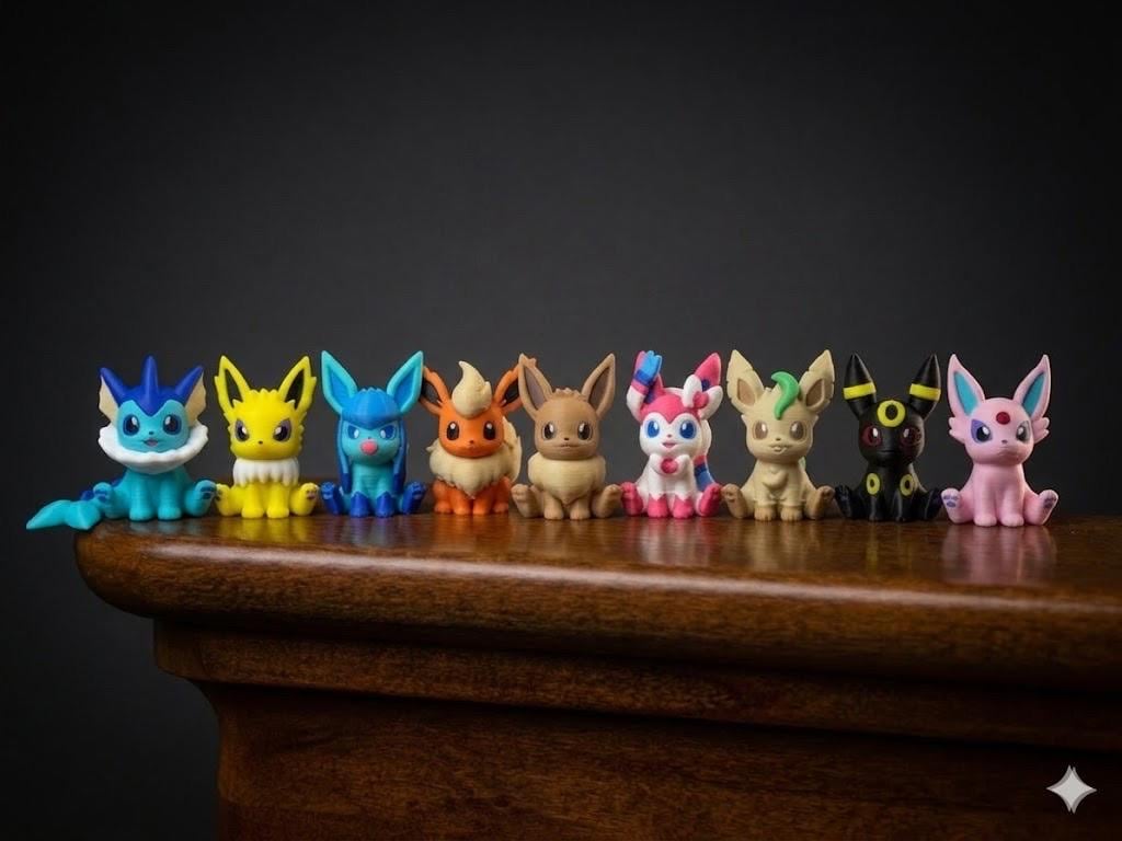 3D Printed Eeveelution Figure Bundle - Full Set of 9: Eevee, Sylveon, Flareon, Jolteon, Leafeon, Vaporeon, Glaceon, Espeon, Umbreon