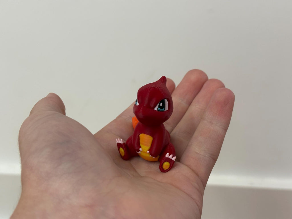 Pocket Monster Evolution Set - 3D Printed Fire Lizard Figures - Mini Anime Collectible Statues - 4 Set